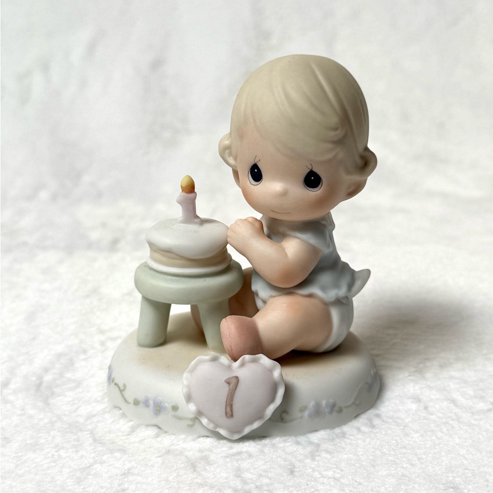 Cute Precious Moments Baby Figurine with Cake and Heart